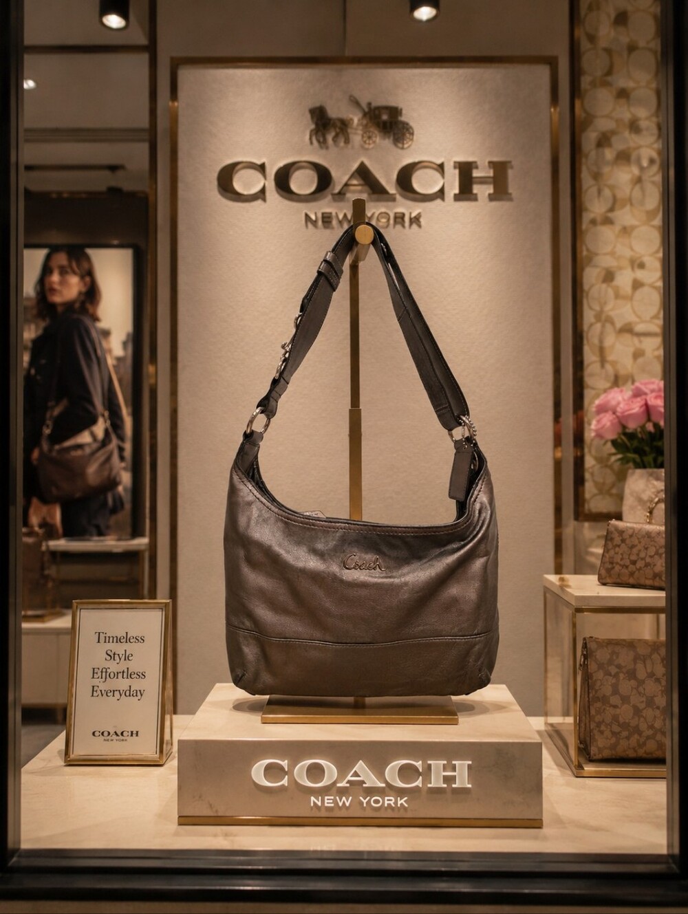 Coach Leather Hobo Metallic Silver With Unbranded Dustbag